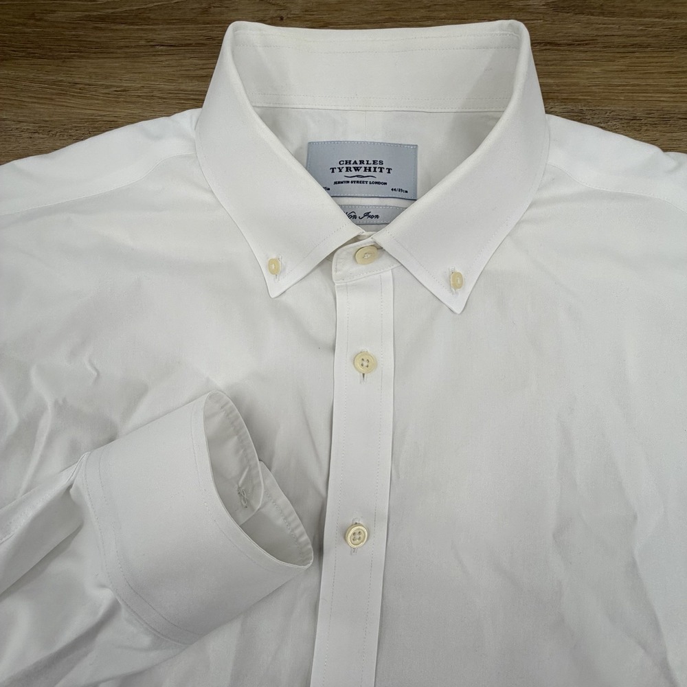 Charles Tyrwhitt Dress Shirt Mens 17.5 35 Solid White Non Iron